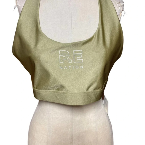 P.E Nation‎ Metallic Gold Logo Scoop Neck Racerback Sports Bra Size 2XL - Picture 3 of 7
